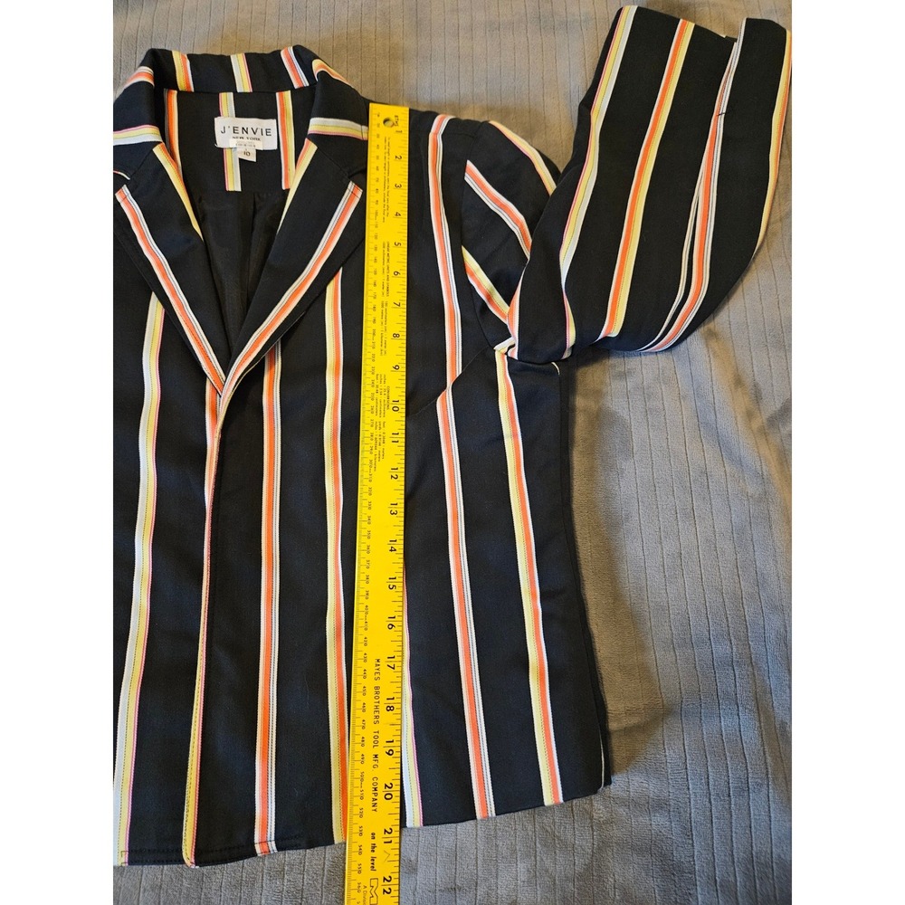 J'Envie New York Womens Striped Blazer Navy Orange Yellow Open Front Jacket 10 - Picture 4 of 10